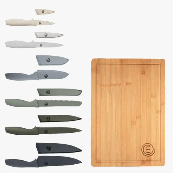US MasterChef Knives & Board Set 7Pcs Earth Tones Kitchenware
