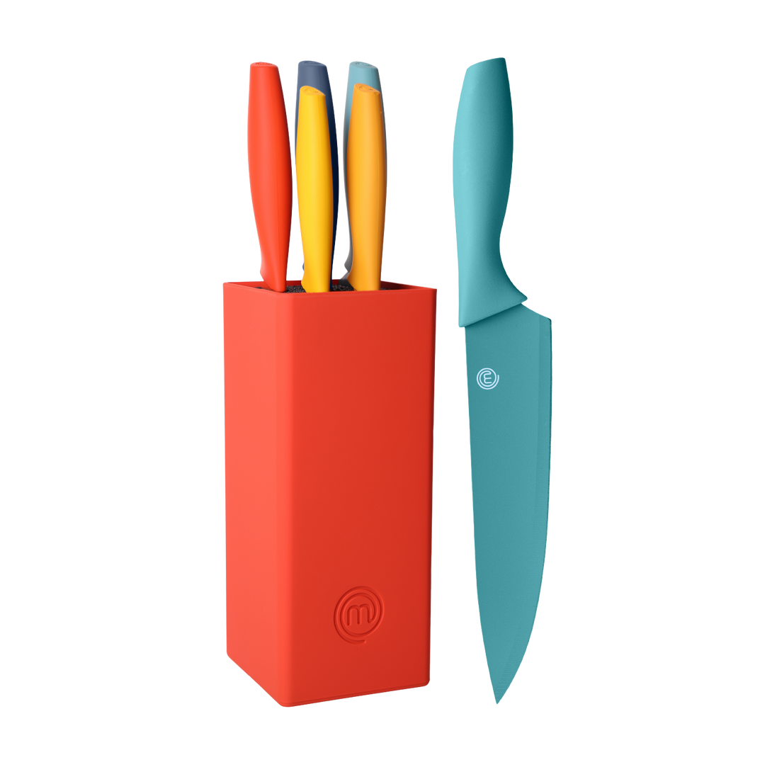 US MASTERCHEF KNIVES & BLOCK 6PCS VIVID KITCHENWARE