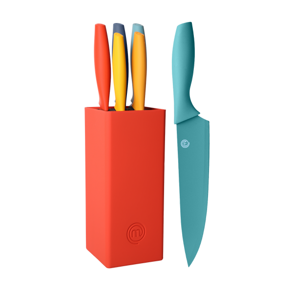 US MASTERCHEF KNIVES & BLOCK 6PCS VIVID KITCHENWARE