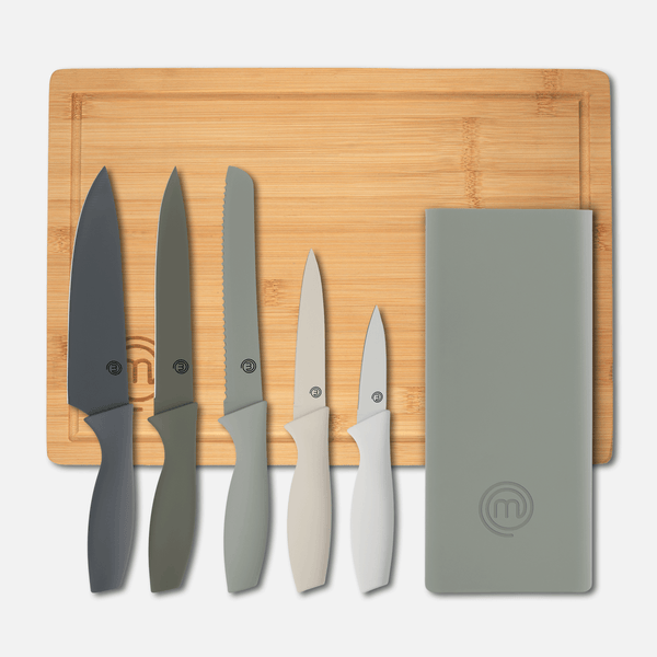 US MASTERCHEF KNIVES & BLOCK OFFER EARTH TONES KITCHENWARE